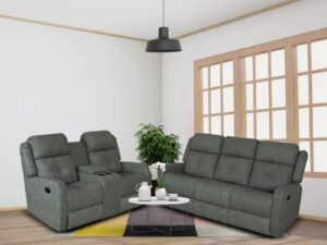 Morocco Fabric Manual Recliner Set With Storage And CupHolders