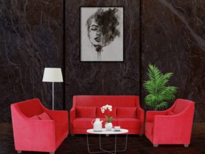 SLEEK SOFA SET WITH RED VELVET FABRIC